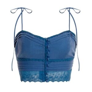 Agua Bendita Ariel Crop Top Blue Small 100% Cotton NWT